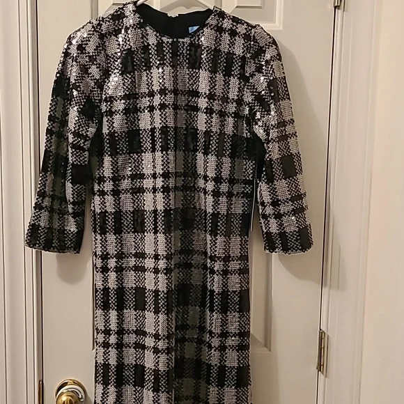 DRAPER JAMES WOMENS BLACK & WHITE SEQUIN SHEATH DRESS SIZE 4 - Picture 1 of 15